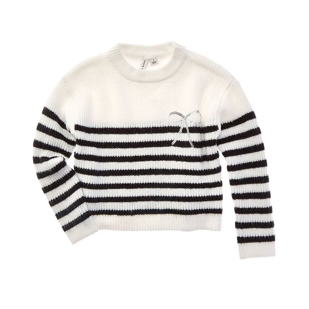 Janie And Jack Girls  Sparkle Striped Bow Sweater, White